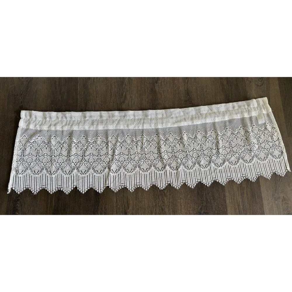 Crochet Floral Lace Window Curtain Valance Cottage Granny Rustic Rod Pocket